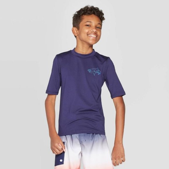 Cat & Jack Navy Boys' Shark Print Rash Guard M - Picture 1 of 8